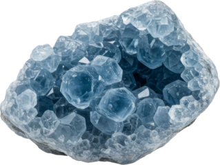 Mesmerizing celestite geode with delicate blue crystals and a rugged outer shell. The translucent facets catch the light beautifully, making it perfect for décor, collecting, or spiritual healing