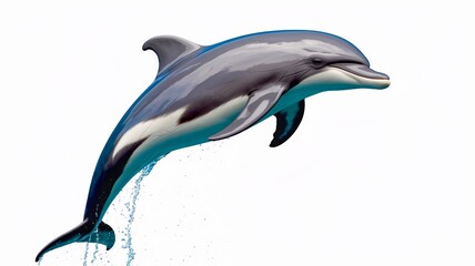 Cartoon dolphin jumping out of water on white background