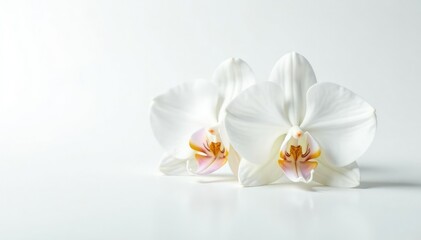 Obraz premium Delicate white orchid blossom on pure white backdrop, floral design, nature, closeup