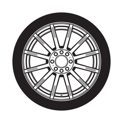 Fototapeta premium Car wheel silhouette vector illustration isolated on white background