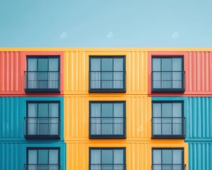 Obraz premium Capsule hotel built from shipping containers, modular urban style