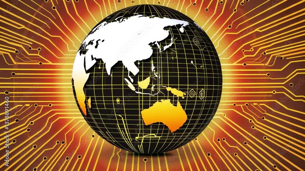 Poster digital globe design circuit patterns and connectivity in asia and australia, mapping technology and