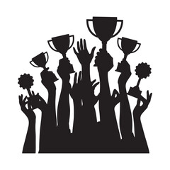 champion cup gold medal trophy winner award vector icon set silhouette design illustrations