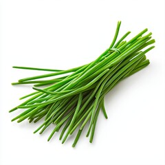 Freshly harvested green beans presented neatly on a white background showcasing their natural color and freshness
