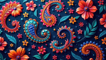 Intricate paisley pattern in rich jewel tones , illustration, repeat, texture