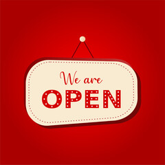 We're open signage background in red