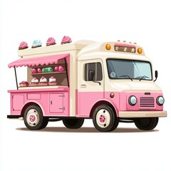 Colorful ice cream truck parked on a sunny day serving delicious treats to happy customers