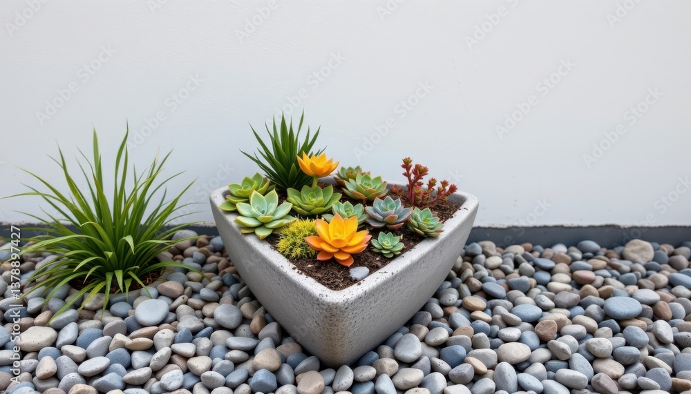 Poster minimalist garden a minimalistic setup with a single triangular planter filled with colorful succule