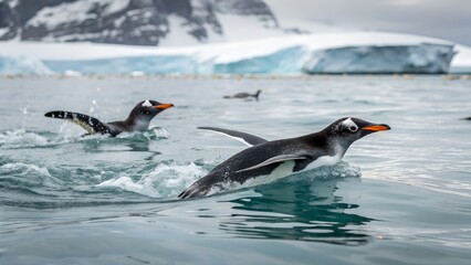Fototapeta premium Penguins swimming.