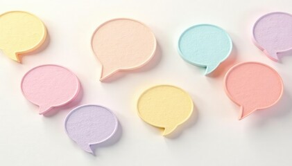 White background with repeating speech bubbles in muted pastel shades, peaceful, modern, background