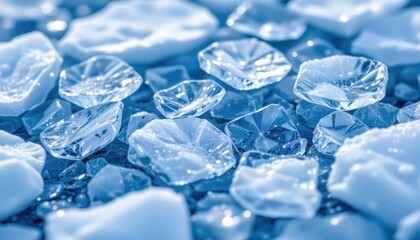 Obraz premium Ice Crystals A close up representation of frozen ice crystals in various shades of blue, capturing the intricate patterns created in nature.