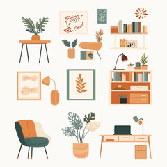 Cozy Home Office Interior – Flat Design Illustration