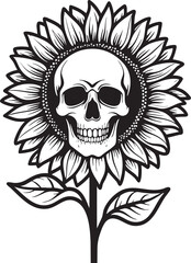 Skull Sunflower Vector Illustration Black Outline