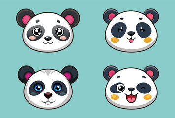 Cute Baby Panda Faces Cartoon Illustrations.