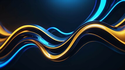 Abstract 3D rendering of flowing, luminous gold and blue waves. Ideal for modern, tech-related design projects.