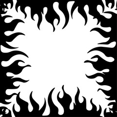 Fantasy fire flame frame. Hand drawn smoke effect. Black and white fire frame. Comic backgrounds. Vector illustration