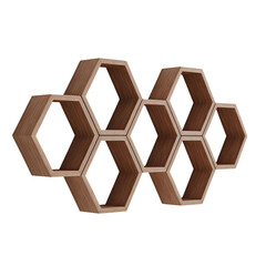 Fototapeta premium A captivating honeycomb-shaped wooden shelf, a modern design statement for stylish homes, showcasing rich brown tones and intricate hexagonal details.
