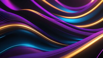 Abstract vibrant swirls of purple, teal, and gold light create a dynamic, modern background. Perfect for technology, design, and art projects.