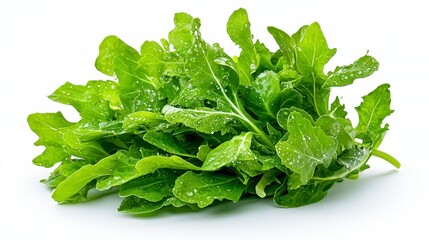 Obraz premium A bunch of fresh green leaves from mustard greens isolated on a white background in a realistic high quality image