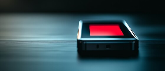 A sleek, modern device with a bright red screen lies on a smooth surface, symbolizing technology and contemporary design.