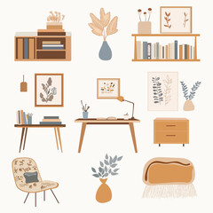 Cozy Home Office Interior – Flat Design Illustration
