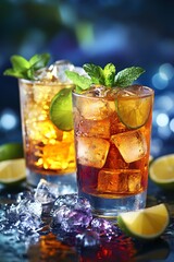 Close-up of refreshing chilled beverages