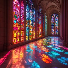 Gorgeous Stained Glass Windows Creating Colorful Reflections on Floor High Resolution Picture