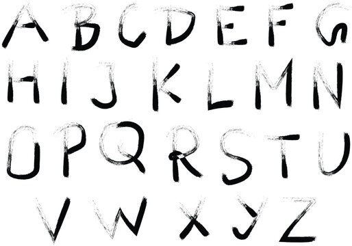 Hand-Drawn Brush Stroke Alphabet. Black Grunge Handwritten Font. Creative Brush Style Letters
