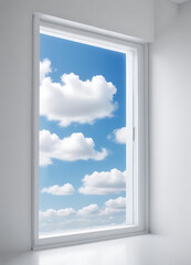  Window View with Clear Blue Sky and Fluffy Clouds