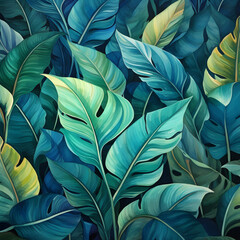 Vibrant and Elegant Leaves in Rich Textures and Colors, Perfect for Backgrounds and Decorative Designs, Showcasing a Blend of Cool and Warm Tones
