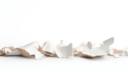 Shredded Off White Paper Pieces on White Background