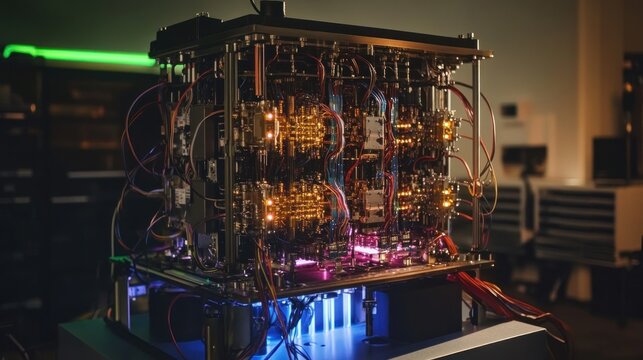 Quantum computer lab research glowing wires