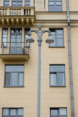Lamppost in front of an apartment building