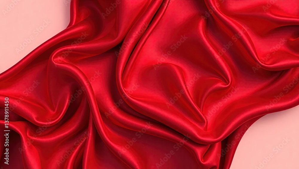 Poster elegant red satin draped gracefully creating alluring waves and textures on a soft pink background