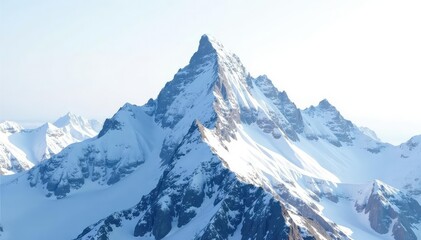 Obraz premium Snow-covered mountain peak, pristine white background, image, alpine, bright
