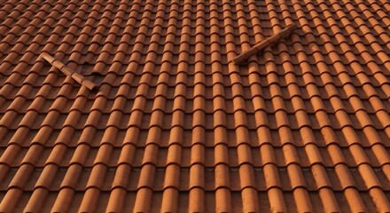 Terracotta Roof Tiles Warm Light Geometric Pattern. AI Generated