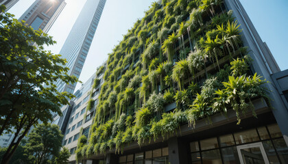 Vibrant Green Wall on Modern Building in City