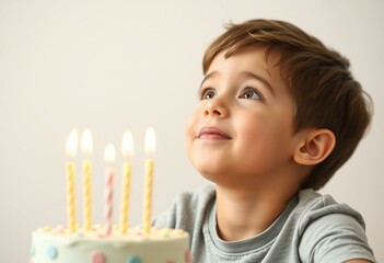 Child blowing out birthday candles in natural light