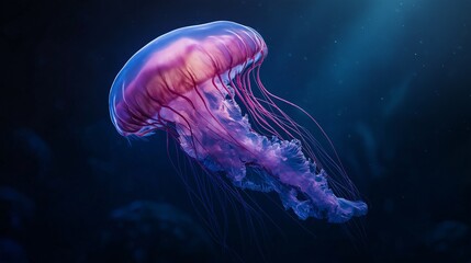 Translucent jellyfish floating gracefully in the deep ocean waters.