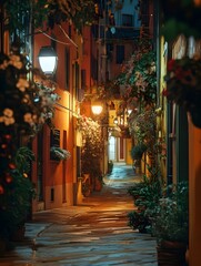 Fototapeta premium The peaceful light and shadow of the streets and alleys at night