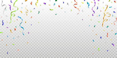 Beautiful celebration party vector with colorful confetti on transparent background.