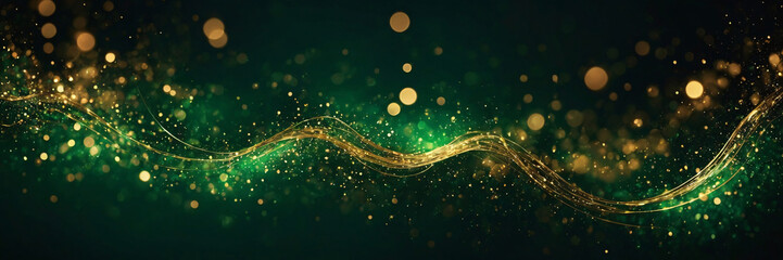 Green Abstract With Golden Sparkle Background