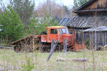 old soviet tractor for timber hauling