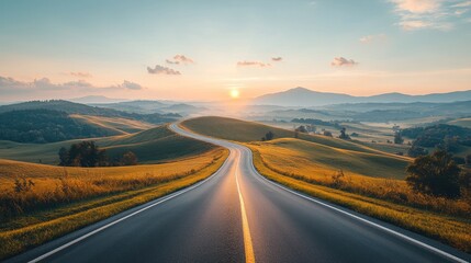 Fototapeta premium Winding road at golden sunrise