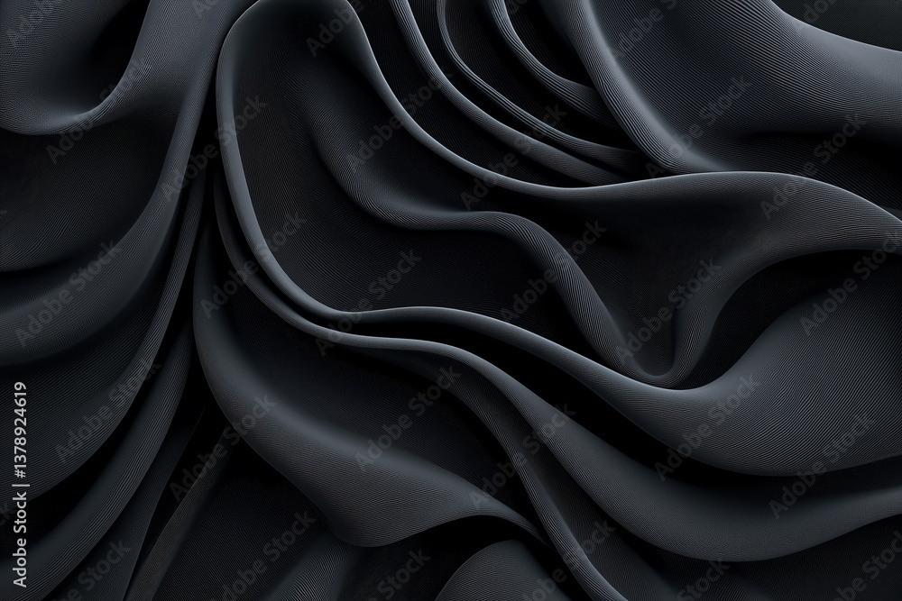 Poster flowing black fabric creates elegant texture and depth in design