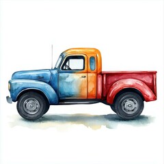 Classic vintage pickup truck in vibrant colors, showcasing unique design and retro charm