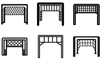 Soccer Goal Icon Set, Black Outline Football Nets
