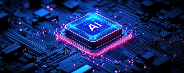 Futuristic representation of AI technology with a glowing computer chip