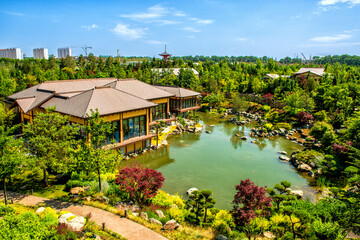Top view of the decorative lake in Galitsky Park in Krasnodar