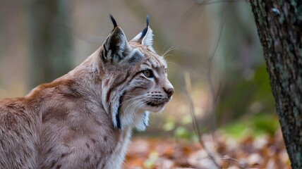 Fototapeta premium Lynx Profile in Forest Setting